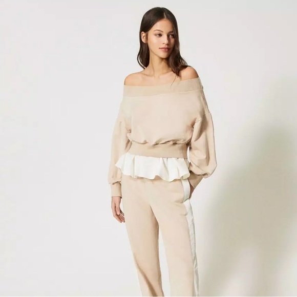 Twinset NWT Sweatshirt with poplin flounces size L - Picture 4 of 14